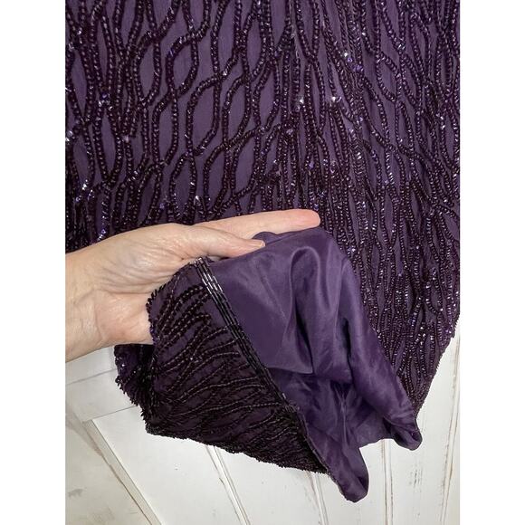 VTG Scala 80-90’s Purple Hand Beaded Sequin Long Sleeve Cocktail Formal Dress PL - Picture 6 of 11